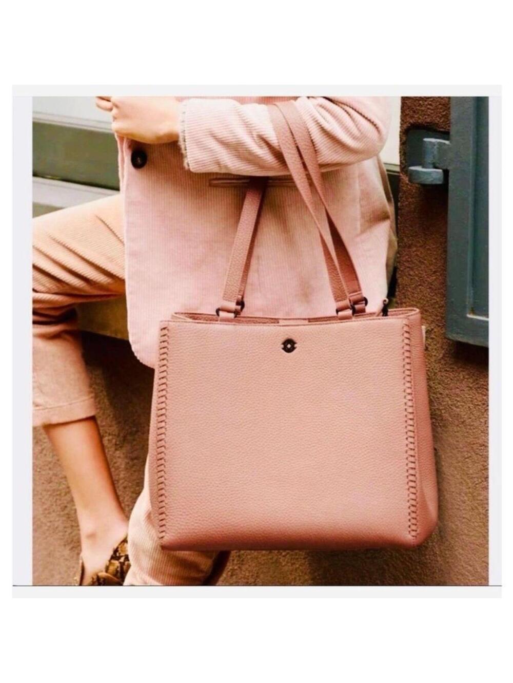 Dagne Dover Allyn Tote Bag Purse "Warm Dust" Pink Pebbled Leather W/ Laptop Case